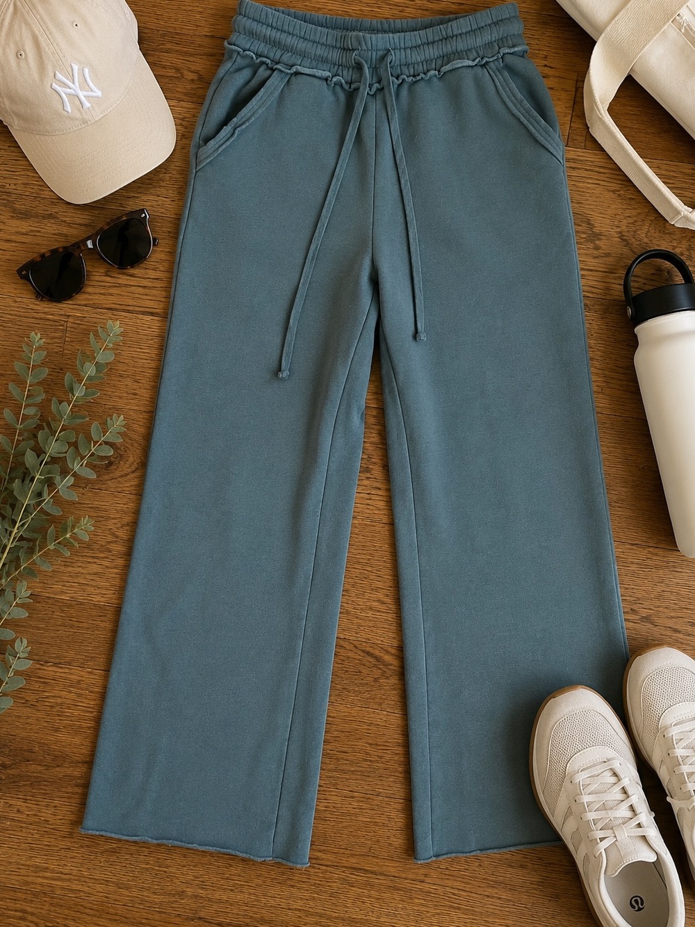 Zenana Outfitters Teal Wide-Leg Drawstring Sweatpants
